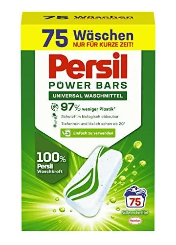Produktbild: Persil Power Bars Universal Waschmittel (75 Waschladungen), vordosiertes Vollwaschmittel in nachhaltiger Verpackung, für hygienisch reine Wäsche bereits ab 20° C