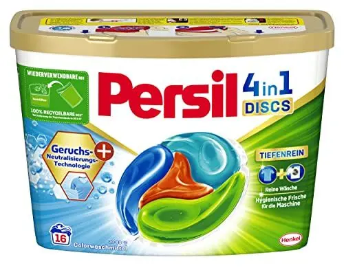 Produktbild: Persil Tiefenrein 4in1 DISCS (16 Waschladungen), Waschmittel gegen schlechte Gerüche, Vollwaschmittel für reine Wäsche und hygienische Frische für die Maschine