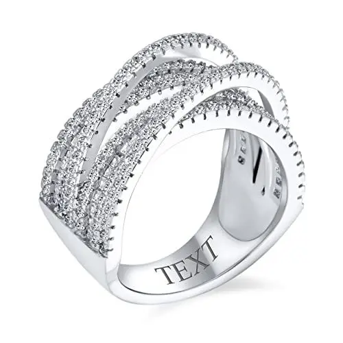 Produktbild: Personalisieren Art Deco Stil Pave AAA CZ Crossover Criss Cross Kostüm Faux Stacking Wide Statement Cocktail 4 Reihe Baguette Multi Band Ring für Frauen Silber Rhodiniert Überzogen Custom Gravur