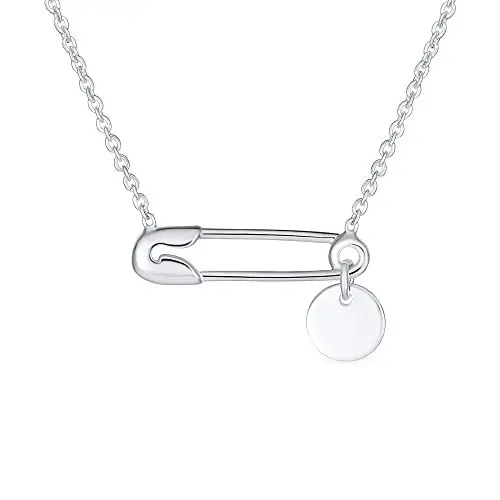 Produktbild: Personalisieren Initiale Alphabet A-Z Support Symbol Für Vertriebene Menschen Massivarität Runden Kreis Scheibe Seitlich Sicherheitsnadel Halskette Anhänger Für Frauen .925 Sterling Silber Anpassbar