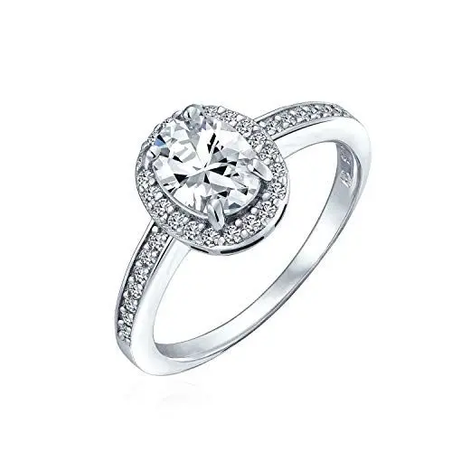 Produktbild: Personalisieren 2CTW Classic Halo Oval Solitär Versprechen Verlobungsring für Frauen Dünnes Band Zirkonia Rosa Überzogen .925 Sterling Silber Anpassbar