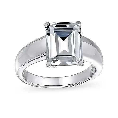 Produktbild: Personalisieren Sie Den Zeitlosen Klassischen Art Deco Stil 3CT AAA CZ Solitär Rechteck Radiant Smaragdschliff Verlobungsring Für Frauen .925 Sterlingsilber Plain Wide Band Customizable