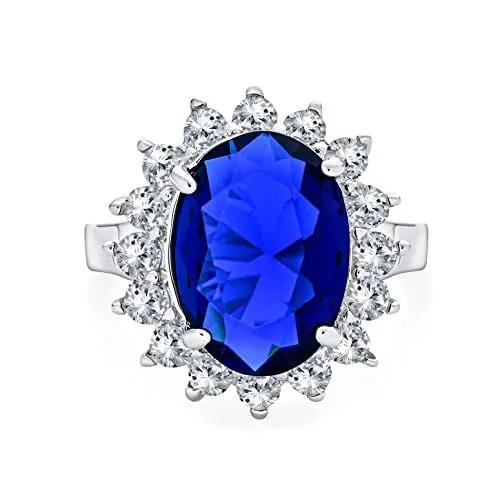 Produktbild: Personalisieren Klassische Traditionelle 6CTW Königsblau CZ Krone Halo Oval Zirkonia Simulierte Saphir Verlobung für Frauen Versprechen Ring .925 Sterling Silber Anpassbar