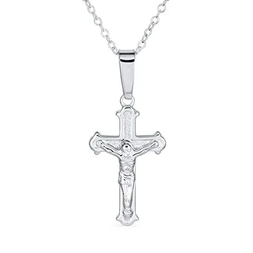 Produktbild: Personalisierte Einfache Christlich Katholische Religiöse Schmuckstücke Traditioneller Leidensweg Jesus Kreuz Anhänger Halskette Für Frauen Und Teenager .925 Sterling Silber 18