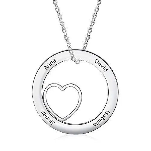 Produktbild: Personalisierte Halskette Damen Herz Anhänger mit Namen Gravur Mutter Tochter Kette Geschenk (4 namen)