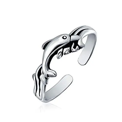Produktbild: Personalisierter Nautischer Aloha Tropischer Urlaub Hawaiianischer Delfin Midi Zehenring Für Frauen Für Teenager Poliertes .925 Sterling Silber Verstellbar