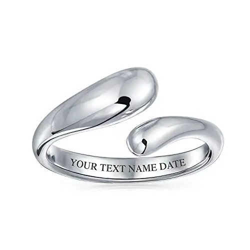 Produktbild: Personalisierte geometrische offene Bypass Teardrop Ring Band für Freundin 925 Sterling Silber poliert Custom graviert