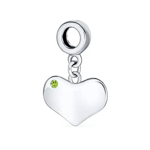 Produktbild: Personalisierte gravurierbare initial Monogramm Simulierte Limette Grün Peridot Kristall Akzent Herz Form Baumeln Perl charm .925 Sterling Silber Für Frauen Teen Europäisches Armband Anpassbar
