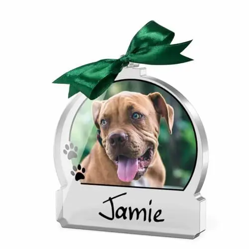 Produktbild: Personalisierter Christbaumschmuck Hund - Christbaumkugel Weihnachtskugeln Katze mit Foto und Text personalisiert - Weihnachtsanhänger Acrylglas - Baumschmuck Tier Deko Weihnachten