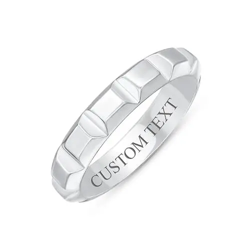 Produktbild: Personalisierter Eleganter Unisex Paarring Mit Quadratischem Schliff Und Facettiertem Prismenmuster Für Männer Und Frauen Polierte Oberfläche .925 Sterlingsilber 8 MM Breit Individuell Graviert