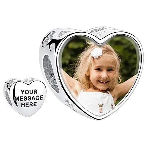 Produktbild: Personalisierter Foto Charm für Pandora Armband - Silber 925 Beads - Geschenk für Tochter, Frauen, Mama, Oma (Herz)