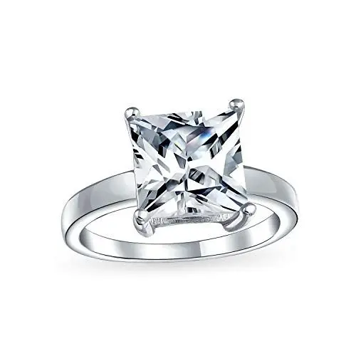 Produktbild: Personalisierter klassischer zeitloser 3CT AAA CZ Quadrat Brillant Prinzessin Schnitt Solitär Verlobungsring für Frauen .925 Sterling Silber Plain Band anpassbar