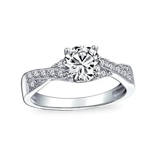 Produktbild: Personalisierter runder 2CT Solitär AAA Zirkonia Pave CZ Twist Criss Cross Infinity Verlobungsring für Frauen .925 Sterling Silber anpassbar