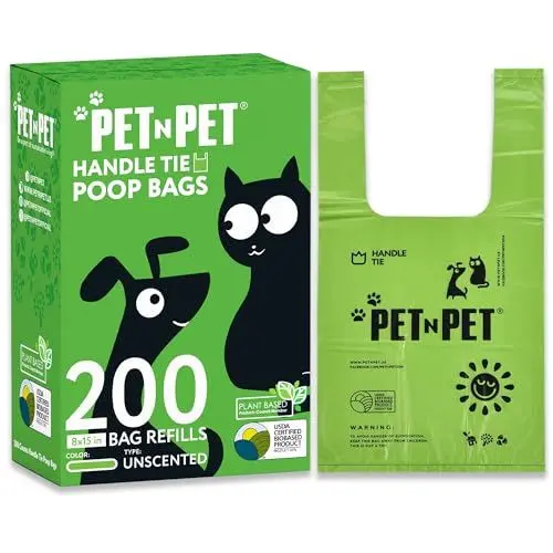 Produktbild: PET N PET Kotbeutel mit Bindegriff, Kotbeutel mit leicht zuzubindenden Griffen, auslaufsicher, parfümfreie Hundekotbeutel, Maße 20 x 38 cm