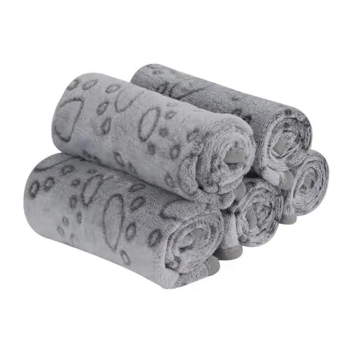 Produktbild: PET SPPTIES Hundedecke Kuscheldecke Hund Weiche Decken Waschbare Decke für Kleiner Grosse Hund Katze Fleecedecke, 5 Stück Hunde Decken PS016 (76x52 cm, 5 PCS Grey Paw 2)