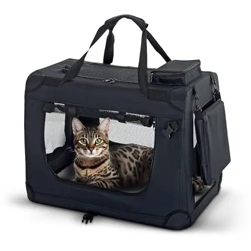 Produktbild: PET VIOLET Hundetransportbox Hundebox Faltbar Auto Transporttasche Hunde Katzen Tragetasche 50x34x36 cm, Schwarz