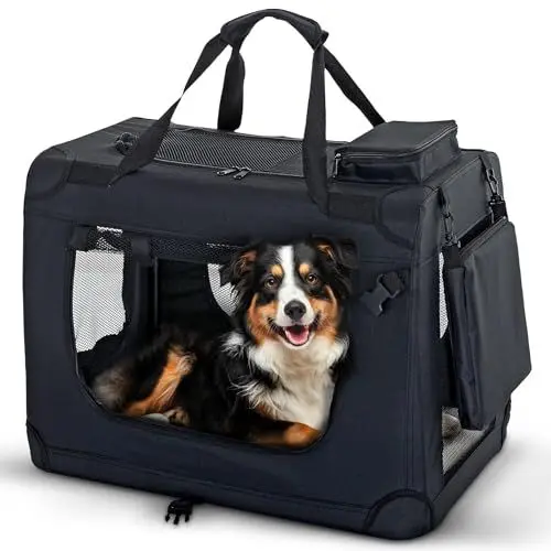 Produktbild: PET VIOLET Hundetransportbox Hundebox Faltbar Auto Transporttasche Hunde Katzen Tragetasche 70x52x50 cm, Schwarz