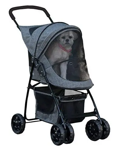 Produktbild: Pet Gear Happy Trails Lite Haustier-Kinderwagen für Katzen/Hunde, Reißverschluss-Eingang, einfach zusammenklappbar mit herausnehmbarem Futter, Sicherheitsgurt, Aufbewahrungskorb