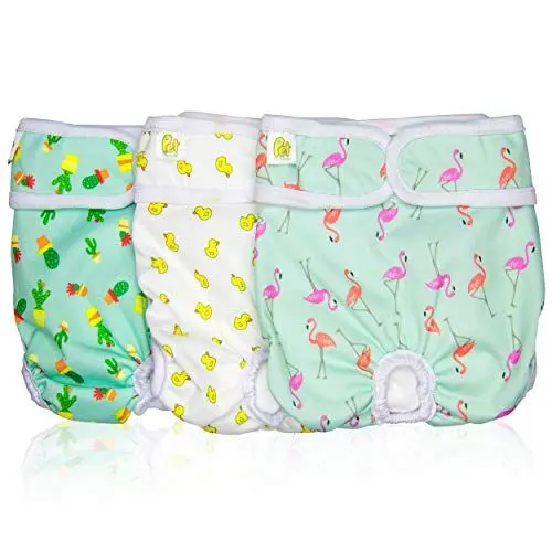 Produktbild: Pet Magasin Wiederverwendbare waschbare Hundewindeln (3 Stück), sehr saugfähig, mit starkem und flexiblem Verschluss, Größe M (Taille 35,6-50,8 cm)