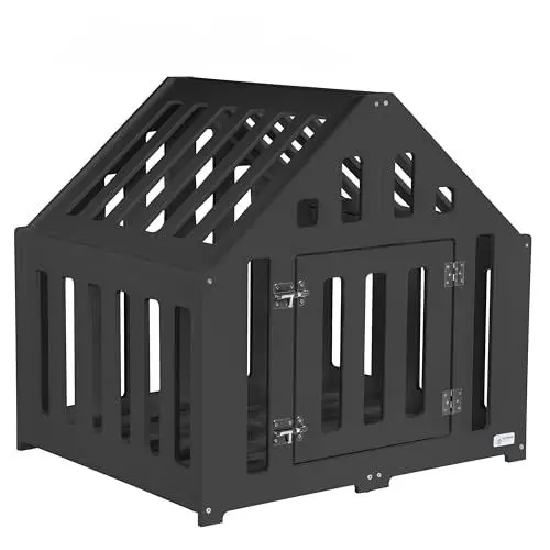 Produktbild: Pet World Design Hundehütte aus Holz, Hundekäfig Verschließbar, Tierhaus, Hundelaufstall, Hundehaus, Haustierbox, Hund, Katze, Indoor, Schwarz
