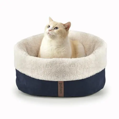 Produktbild: Petace selbst wärmende Katzenbett, 45x35cm Anti-Rutsch weiche Runde thermische Haustier Kissen Bett für Kätzchen & kleine Welpen, grau
