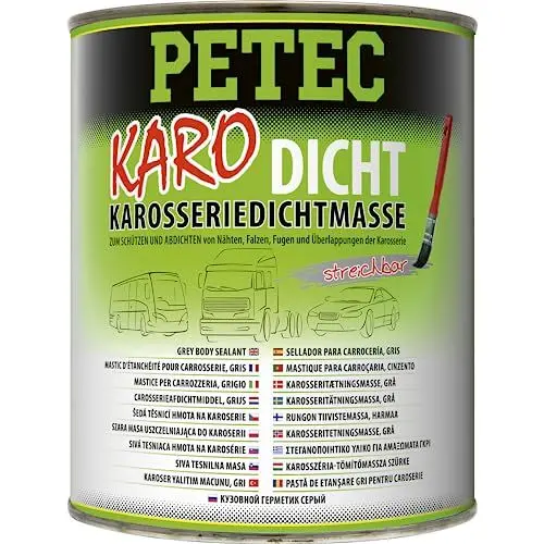 Produktbild: PETEC Karo-Dicht Karosseriedichtmasse grau 1000 g Dose, Karosserie Dichtmasse überlackierbar, streichbar, Pinseldose 94130