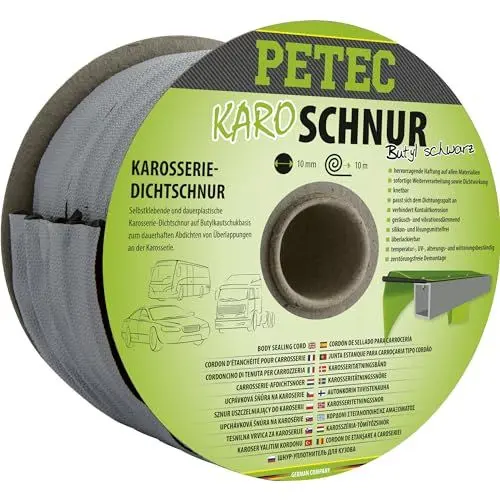 Produktbild: PETEC Karo-Schnur Butyl schwarz 10 mm x 10 m Rolle