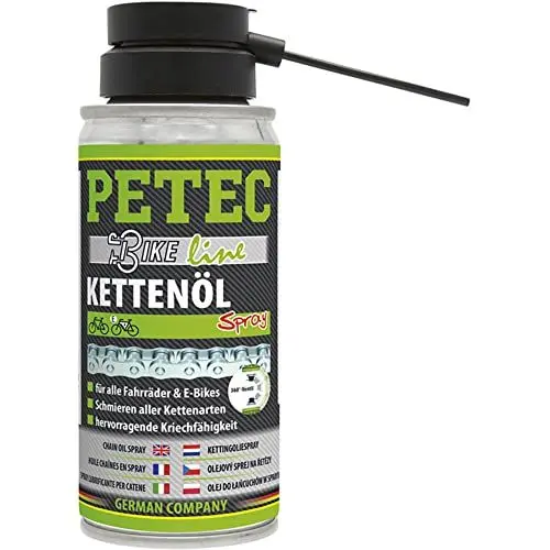 Produktbild: PETEC Kettenöl Fahrrad E Bike Fahrradketten Öl Wet Lube 100 ml Spray Kettenspray Fahrradkette. Kettenpflege + Schmierung für Ebike, Fahrräder, Antrieb & Schaltung. Ketten Kriechöl 70530