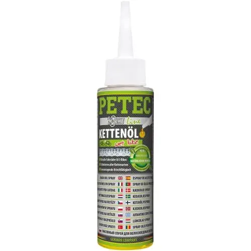Produktbild: PETEC Kettenöl Fahrrad E Bike Fahrradketten Öl Wet Lube 100 ml Tropfflasche Fahrradkette. Kettenpflege + Schmierung für Ebike, Fahrräder, Antrieb & Schaltung. Ketten Kriechöl 70560