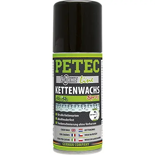 Produktbild: PETEC Kettenwachs Spray Dry Lube Fahrrad Kettenspray. 100ml E Bike Fahrradkette Trockenschmierung. Ketten Wachs für Rennrad & Bicycle Kettenpflege 70520