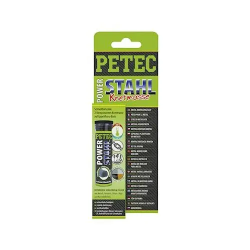 Produktbild: PETEC POWER Stahl Epoxidharz Knetmasse lufttrocknend 2 Komponenten Kleber zum abdichten, füllen, kleben. Metall Epoxy Putty Reparatur Knete 50 g Klebeknete 97450