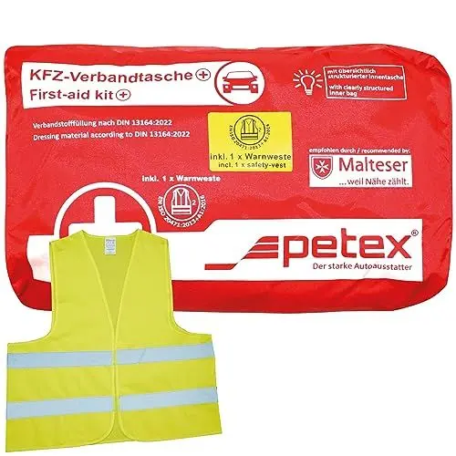 Produktbild: PETEX 2 in 1 Verbandtasche Plus, Inhalt nach DIN13164:2022 in Rot, Erste-Hilfe, First-Aid-Kit