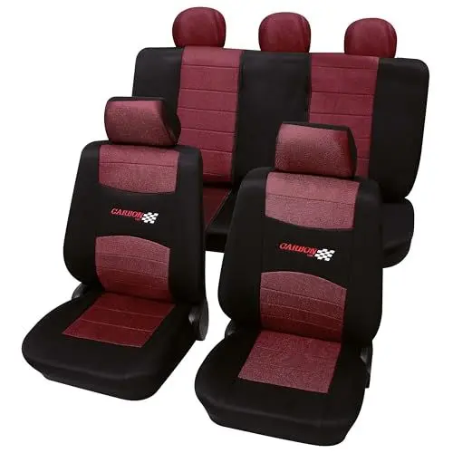 Produktbild: PETEX Auto Sitzbezüge Universal Komplett Set 11-teilig - Carbon rot, Eco Class mit SAB 1 Vario
