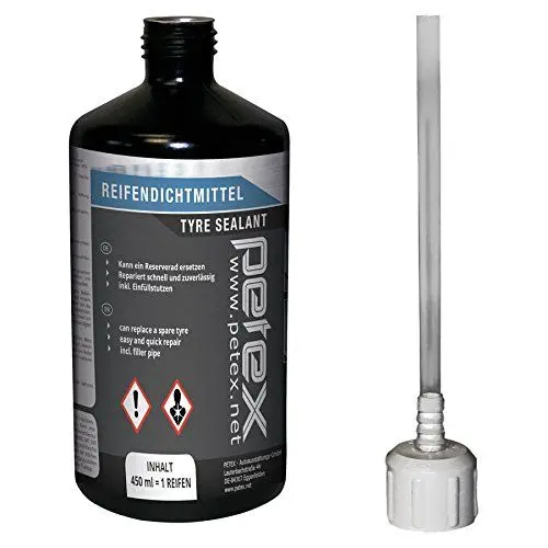 Produktbild: PETEX Reifendichtmittel Inhalt 450 ml inkl. Einfülldeckel, Ventilausdreher mit Flügel, Ersatzventil, schwarz