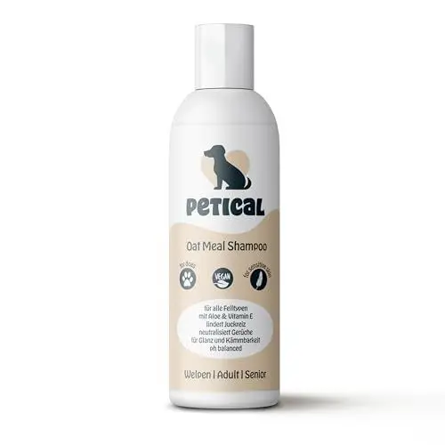 Produktbild: PETICAL Oat Meal Hundeshampoo I 100% vegan & ph-neutral, für alle Fellarten, mit Aloe-Vera & Vitamin-E für mehr Glanz, gegen Juckreiz & Geruch, Hund-Shampoo Welpen Langhaar Hundepflege Dog Grooming