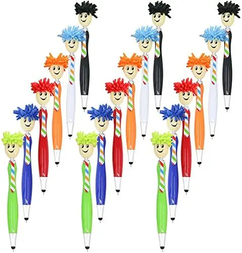 Produktbild: PetierWeit 18 stück Lustige kugelschreiber, 6-Farben Kugelschreiber mit Mop Topper, Weihnachtsgeschenke für Mitarbeiter, Microfaser Bildschirmreiniger Stifte, 3-in-1 Stylus für Kinder, Erwachsene