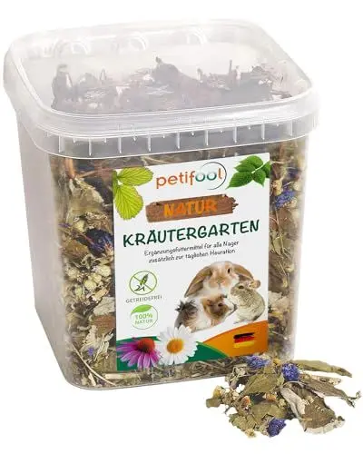 Produktbild: petifool Kräutergarten 400g - Ergänzungsfutter für Nager - natürliches Nagerfutter für Kaninchen, Meerschweinchen, Hamster, Chinchilla & mehr - ohne künstliche Zusätze - 100% Natur-artgerechtes Futter