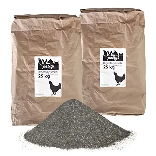 Produktbild: Petigi Urgesteinsmehl, Geflügeleinstreu Staubbad Sandbad, Steinmehl für Hühner und Wachteln, Badesand Pulver für Hühnerstall und Hühnergehege, Menge:50 kg