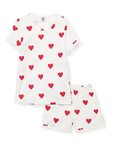 Produktbild: Petit Bateau Mädchen A00kg Pyjacourt, Weiss Marshmallow / Rot Terkuit, 10 Jahre EU