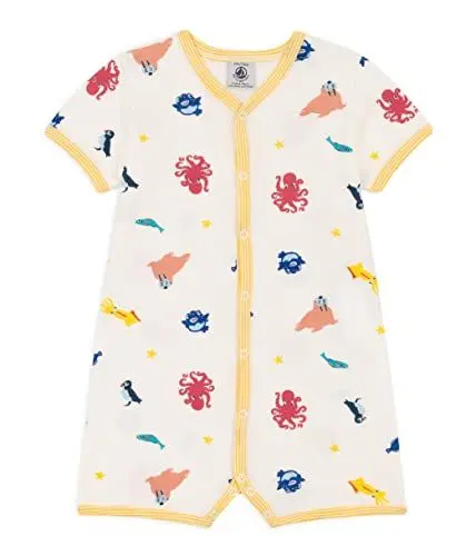Produktbild: Petit Bateau Unisex Baby Overall-Shorts, Weiss Marshmallow / Mehrfarbig, 3 Monate