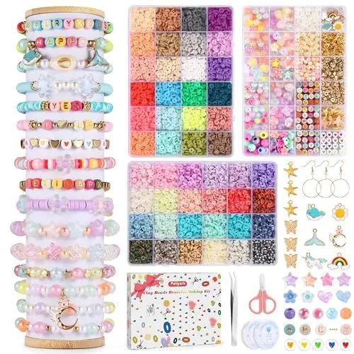Produktbild: Petiyark Perlen für Armbänder 48 Farbe, Set mit 10600 Stück, 6mm Armbänder Selber Machen, Wasserfest und Nicht Leicht zu Verblassen, für Halsketten, Handyketten, Schlüsselanhänger, Ringe und mehr