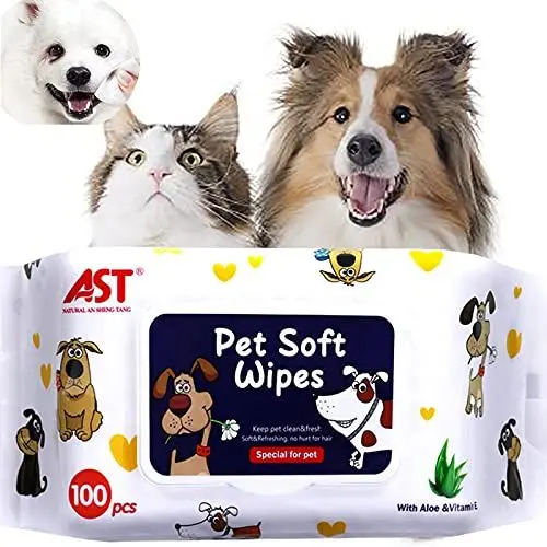 Produktbild: petjanicahome Feuchttücher für Haustier Hund Katze Feuchttuch Hypoallergen Bio-Reinigungstücher für Körper, Pfoten, Ohr, Gesicht - Duftfreie Hypoallergene, Natürliche, (1 Packung / 100 Stück)