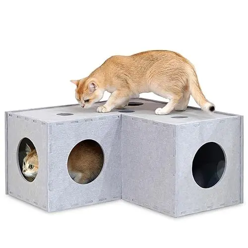Produktbild: PETKARAY Katzentunnel, Original Katzenversteck Höhle für Indoor-Katzen, große Kätzchen-Spielröhren und Tunnel, weiches Filz-Katzenspielzeug mit interaktivem Guckloch