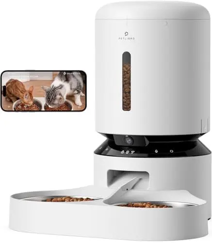 Produktbild: PETLIBRO 5L Futterautomat Katze 2 Näpfe mit 1080P Kamera, 5G WiFi Futterspender Hund mit APP & Nachtsicht, Sensor für Niedriger Futter & Blockierung, Haustier Kamera, 1-10 Mahlzeiten