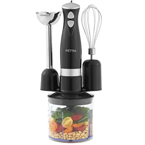 Produktbild: Petra PT2827BVDE 3 In 1 Mixer Set - Schlagen, Mischen, Hacken, BPA-freie Aufsätze inklusive, 500ml Zerkleinerer-Schüssel, 2 Geschwindigkeiten, Edelstahlklingen, Suppen, Smoothies, Eier schlagen, 350W