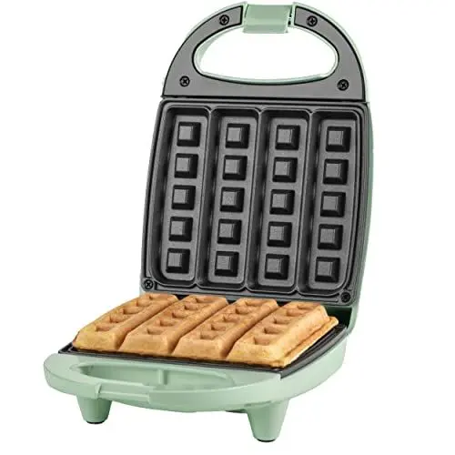 Produktbild: Petra Antihaft Langes Waffeleisen – 520W, Kann bis zu 4 Waffeln backen, ca. 3 Minuten Vorheizen, kompakter Waffel-Toaster, Leicht zu reinigen, Pastellgrün, StromBetriebsanzeigen
