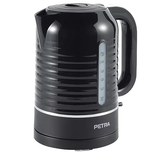 Produktbild: Petra Wasserkocher 1,7L, Elektrischer Wasserkocher mit Temperatureinstellung, BPA-frei, Wasserkocher mit Kalkfilter & Wasserstandsanzeige, 360° Basis, 2200W, Schwarz