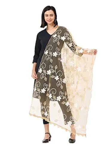 Produktbild: Petrichor Damen Netz Bestickt Dupatta Schal, Gold, 2.2 Meters