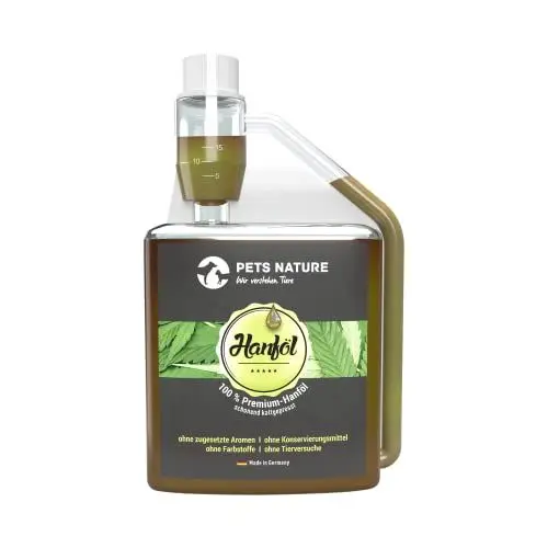 Produktbild: Pets Nature Hanföl für Hunde und Katzen - reines Premium Hanf-Öl mit Omega-3- und 6-Fettsäuren - 100% natürlich, schonend kaltgepresst, Made in Germany (500 ml)