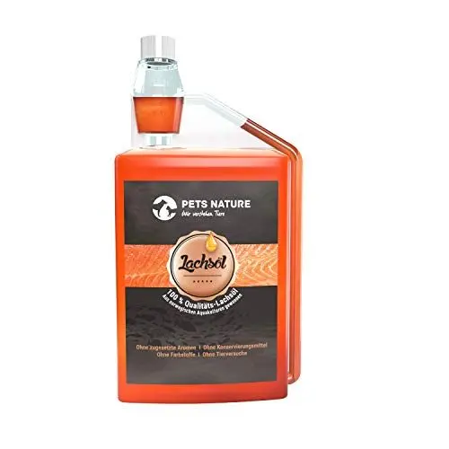 Produktbild: Pets Nature Lachsöl für Hunde und Katzen - 1 Liter reines Premium Fischöl mit Omega 3 und 6 für Ihren Hund, Katze und Pferd, 1000 ml